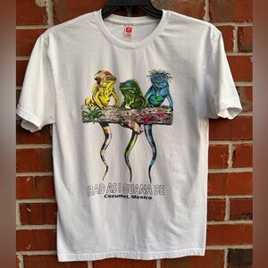 Vintage Euro Cotton L Bad As IGUANA Be White Cozumel Mexico Graphic T-Shirt T9